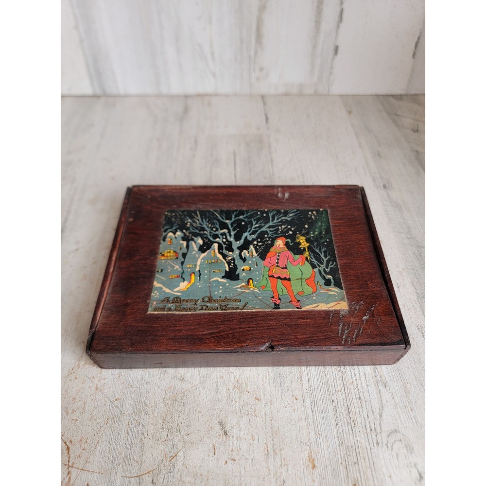 Vintage cigar box merry Christmas happy New Year wooden home decor